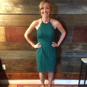 ANN TAYLOR LOFT WOMENS GREEN LINED LACE DRESS Size